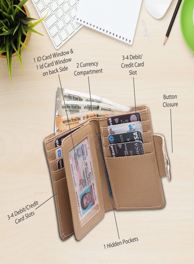 TnW Bi-Fold Beige Artificial Leather Hand Crafted Wallet for Women and Girls with Magnetic Flap - Image 2